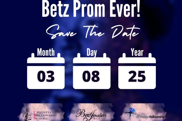 save the date graphic for the 2025 christian fellowship school gala fundraiser